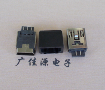 沙田镇MINI USB 5Pin接口 带护套焊线母座 B型180度铜壳
