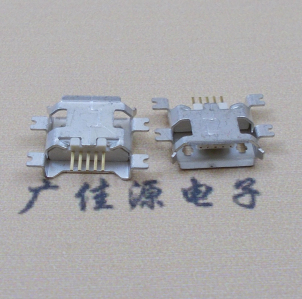 沙田镇MICRO USB5pin接口 四脚贴片沉板母座 翻边白胶芯